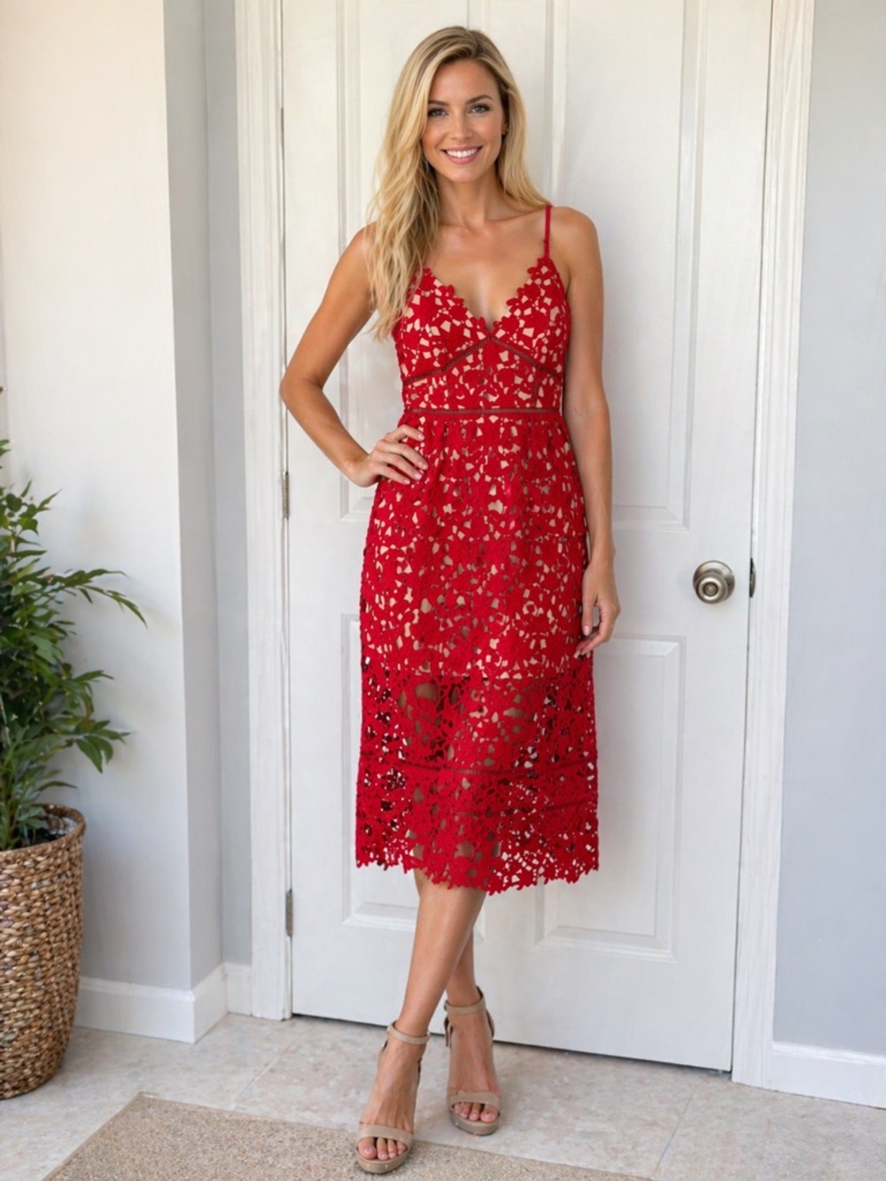 Small Red Lace Dress Wedding Guest